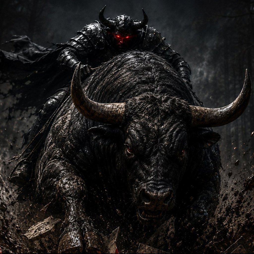 The Black Bull charging through the dark